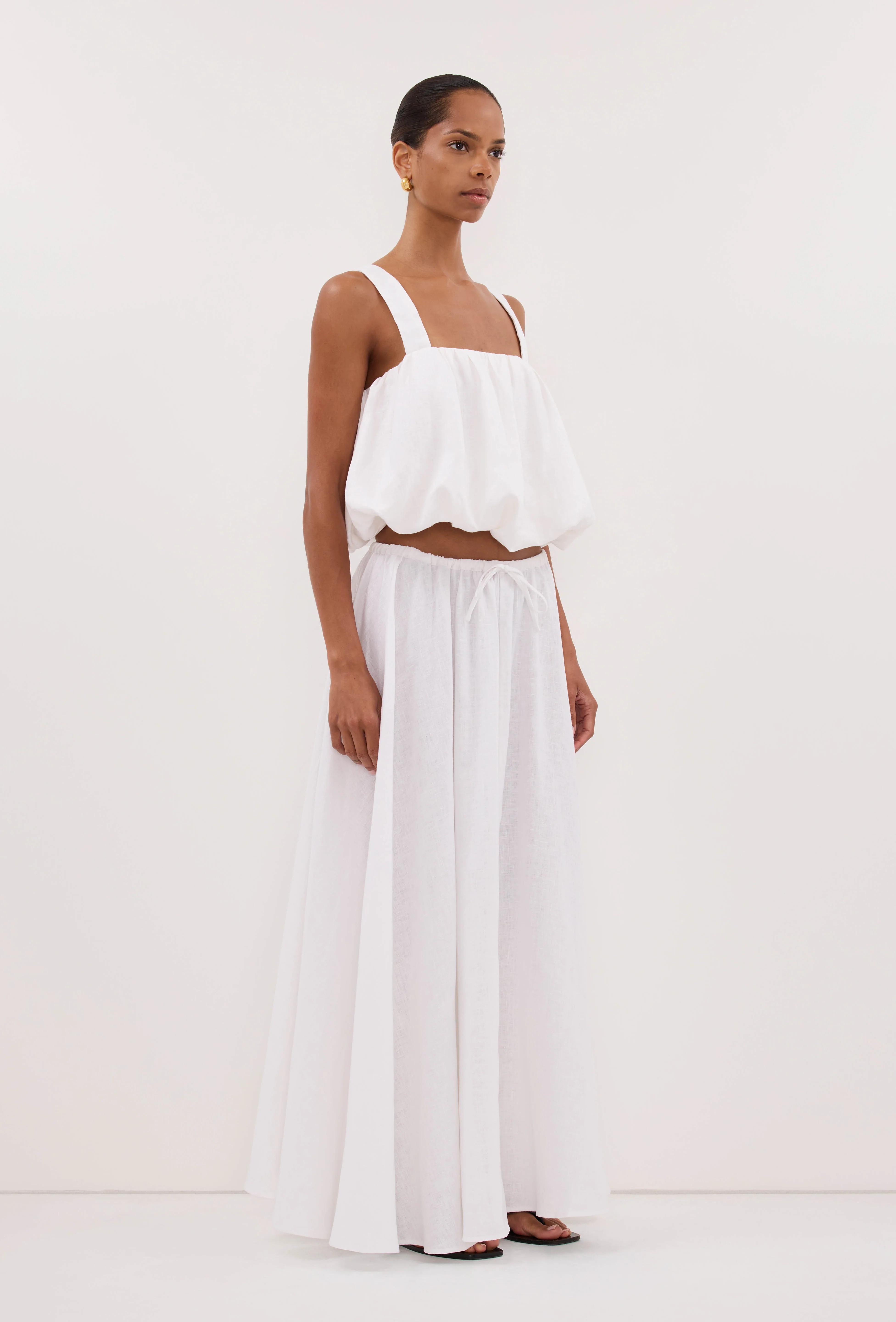 RAVELLO WHITE LINEN MIDI SKIRT | DISSH