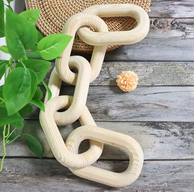 AUREIKA 22" Wood Chain Link Decor - 5 pcs of 3.9" Wooden Link - Hand Carved Decorative Wood Chain... | Amazon (US)