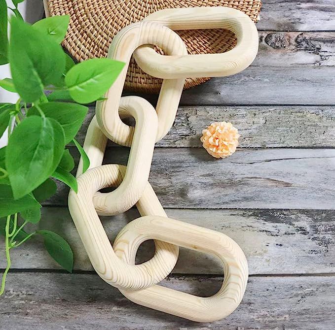 AUREIKA 22" Wood Chain Link Decor - 5 pcs of 3.9" Wooden Link - Hand Carved Decorative Wood Chain... | Amazon (US)