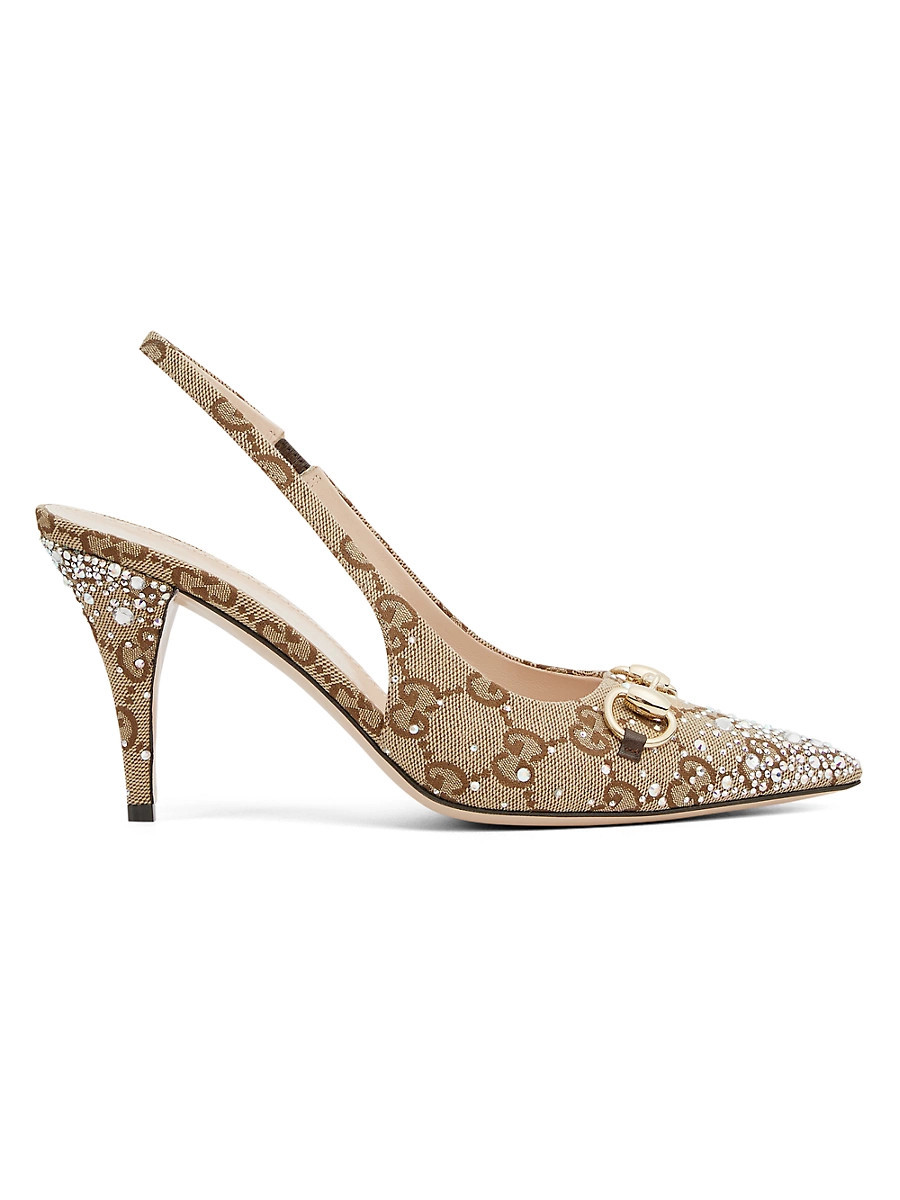 Women's Erin Crystal-Embellished GG Canvas Pumps - Camel Ebony - Size 10.5 | Saks Fifth Avenue