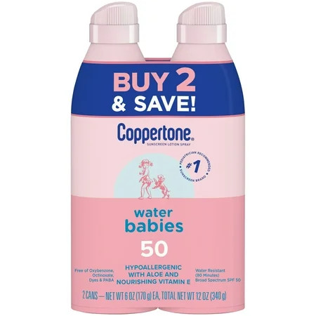Coppertone WaterBabies Sunscreen Spray SPF 50 Baby Sunscreen 6 Oz Pack of 2 | Walmart (US)