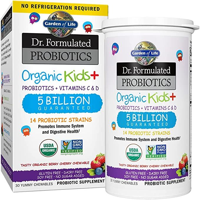 Garden of Life Dr. Formulated Probiotics Organic Kids+ Plus Vitamin C & D - Berry Cherry - Gluten... | Amazon (US)