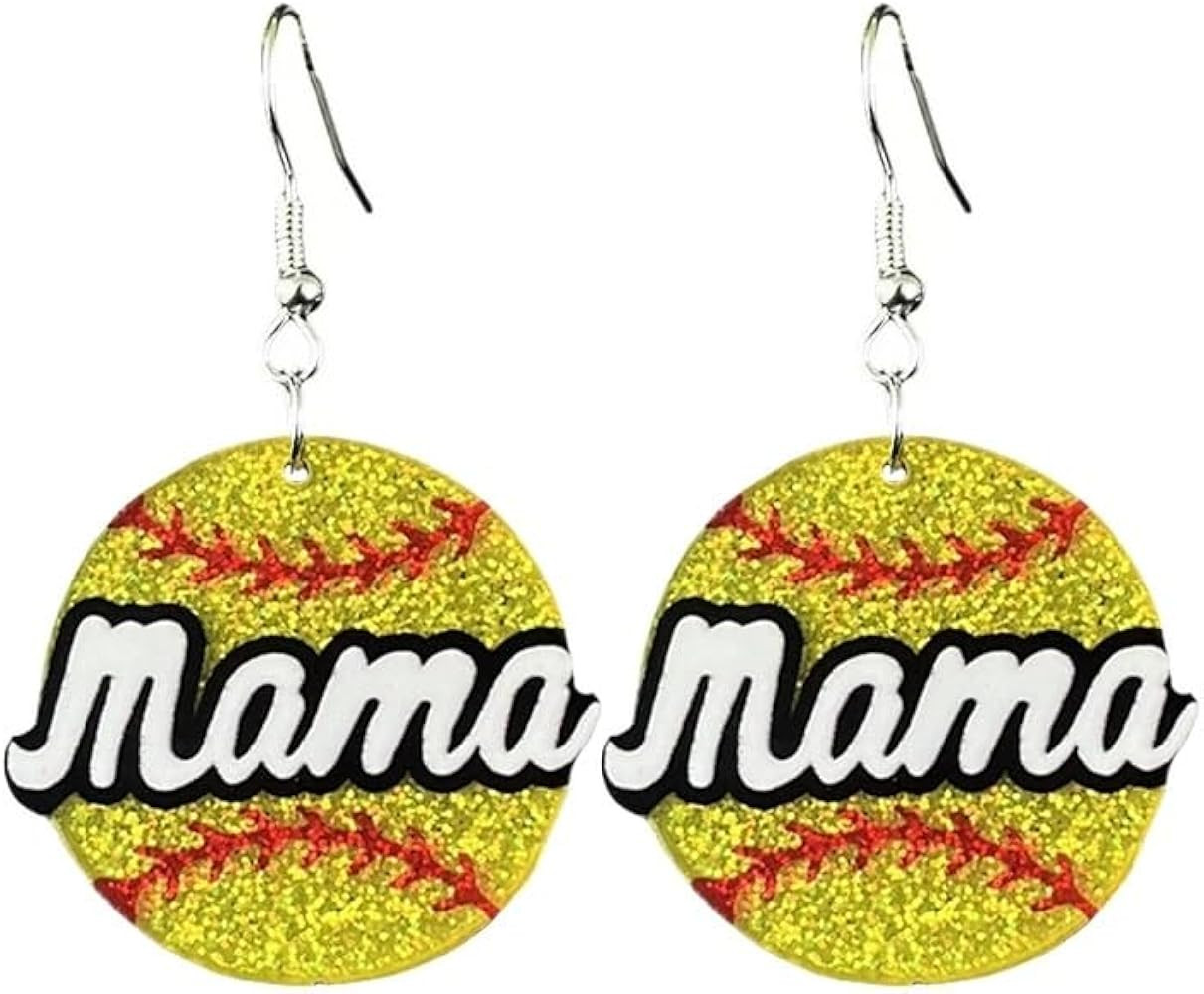 Acrylic Glitter Sport MAMA Earrings for Women Baseball Basketball Football Volleyball Softball Mo... | Amazon (US)