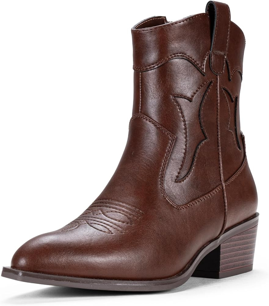 Vepose Women's 9816 Cowboy Boots Ankle Western Short Cowgirl Embroidered Round Toe Low Heel Booti... | Amazon (US)