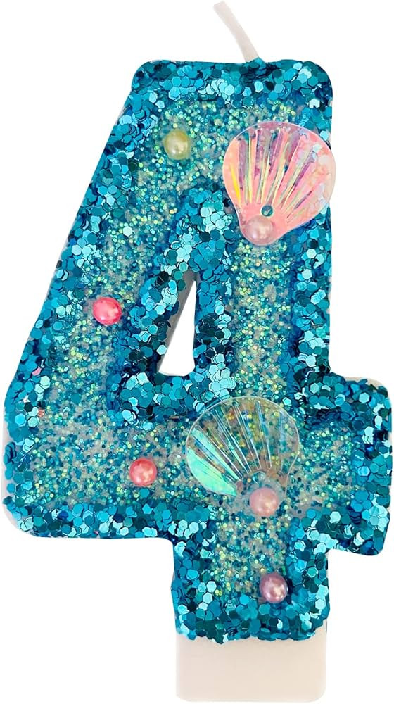 Blue Number Candle,Shell Sequins Number Candles for Birthday Cakes Mermaid Themed Party Supplies ... | Amazon (US)