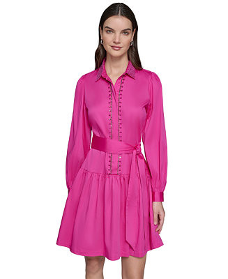 KARL LAGERFELD PARIS Women's Embellished Shirt Dress - Macy's | Macy's