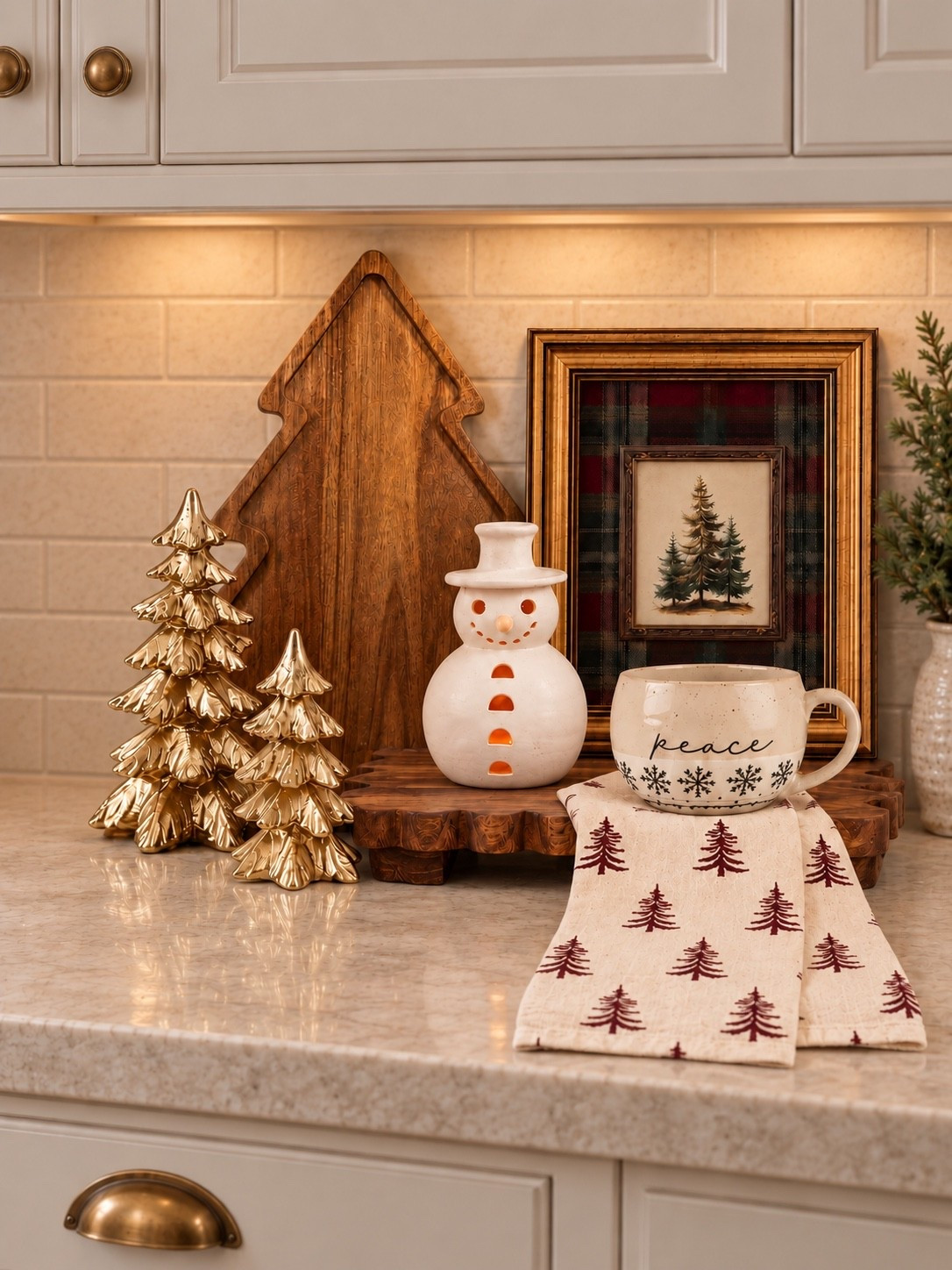 Cozy Christmas Kitchen Finds 🎄✨

The sweetest little Christmas kitchen moment! I love the mix of warm wood tones, antique-inspired gold, classic plaid, and those deep burgundy tree details. The snowman and cozy “peace” mug add just enough whimsy while still keeping everything feeling warm, timeless, and elevated.

These pieces are perfect for creating a festive countertop display, styling a coffee bar, or adding a few simple Christmas touches to your kitchen without completely redecorating.

Follow @farmtotablecreations on Instagram for more cozy home finds and trending decor.

#LTKHome #ChristmasDecor #ChristmasKitchen #HolidayDecor #CozyChristmas #KitchenDecor #ChristmasFinds #HolidayHome #ChristmasInspiration #CozyHome #TraditionalChristmas #NeutralChristmas #ChristmasStyling #HolidayFinds #LTKHoliday

#LTKHome #LTKSeasonal