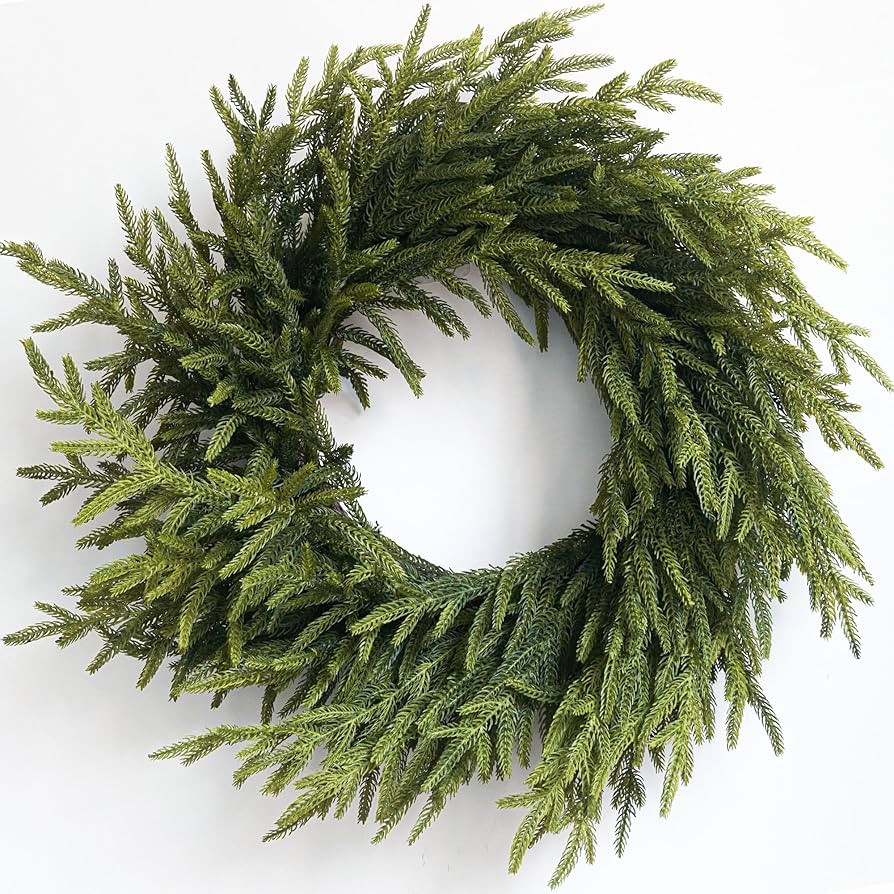 Christmas Wreath 24" Real Touch Norfolk Pine Wreaths for Front Door Artificial Greenery Realistic... | Amazon (US)