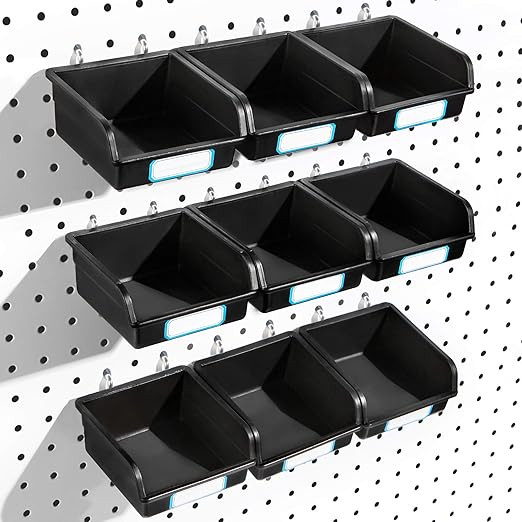 Pegboard Bins with Hooks and Labels, for Organizing Accessories, 10 Packs, Black | Amazon (US)