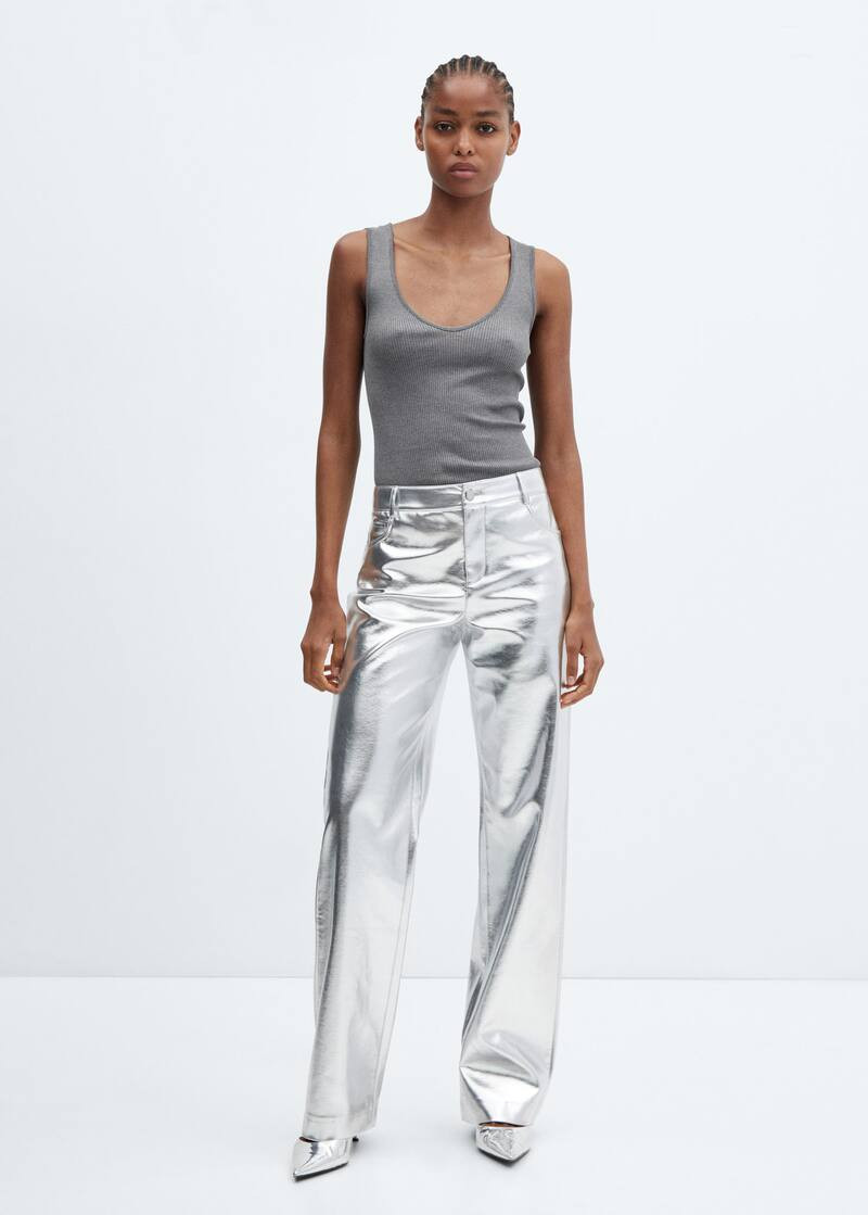 Metallic-hose mit ledereffekt -  Damen | Mango Deutschland | MANGO (DE)