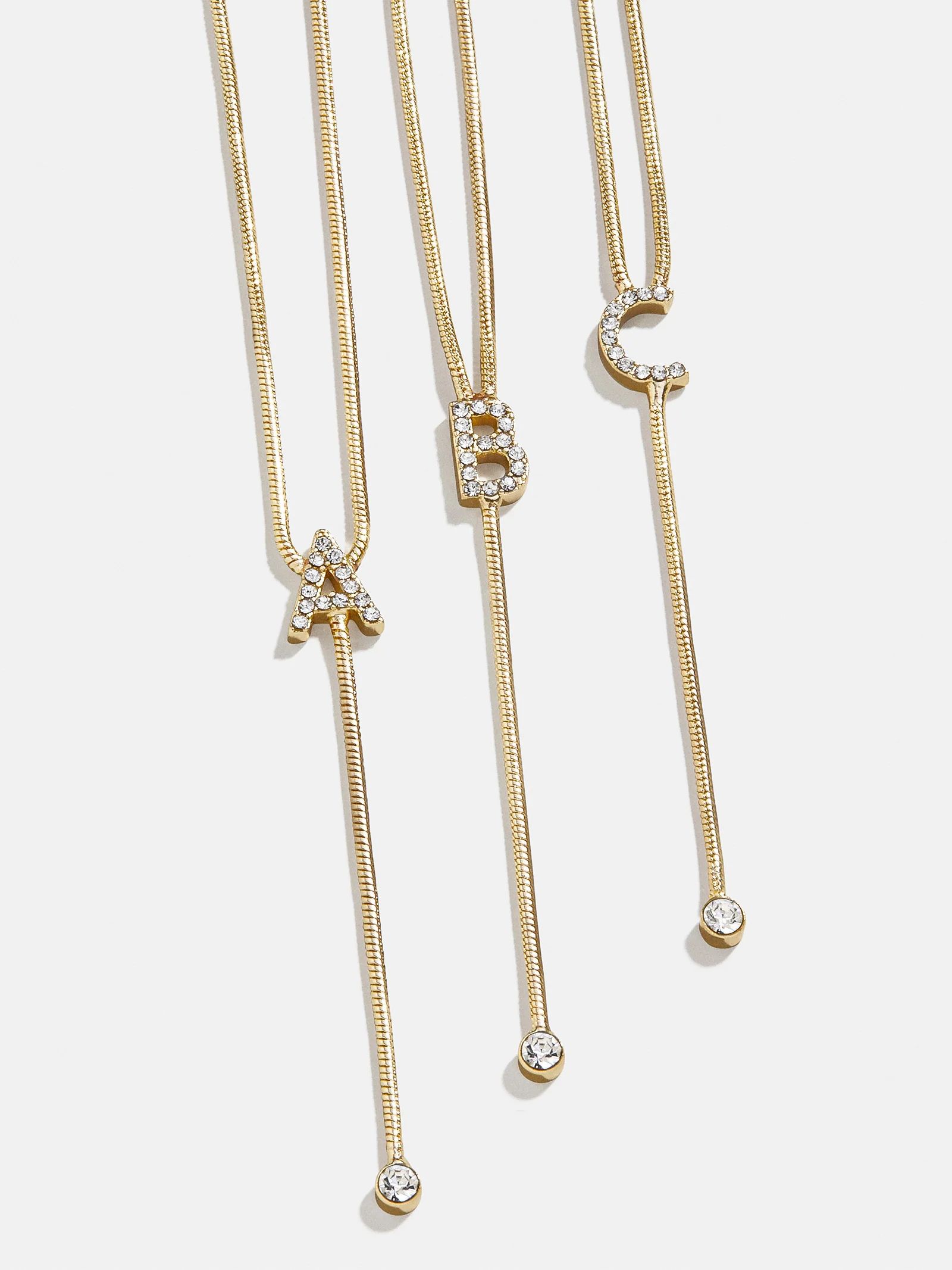 Pavé Initial Y-Chain Necklace - Clear/Gold | BaubleBar (US)