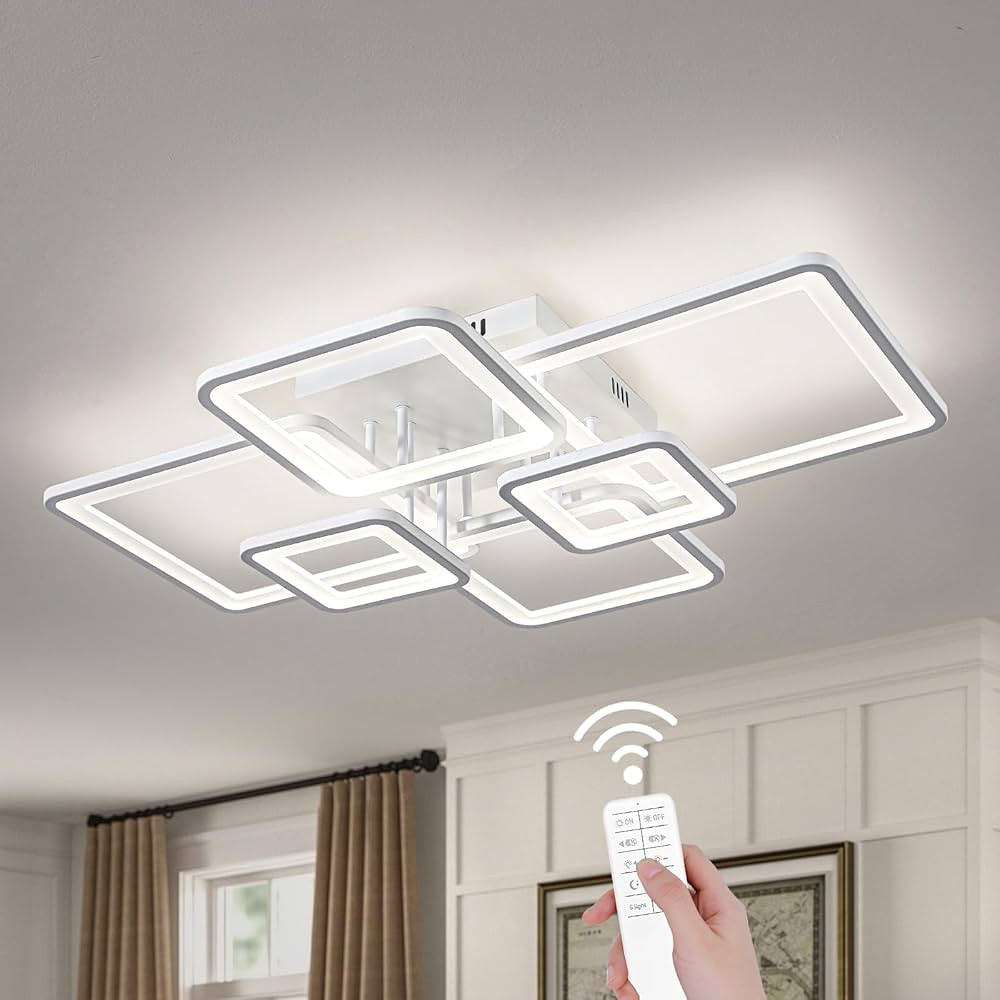Modern LED Ceiling Lights for Bedroom Dimmable Modern 6 Ring Square Ceiling Lights for Living Roo... | Amazon (US)