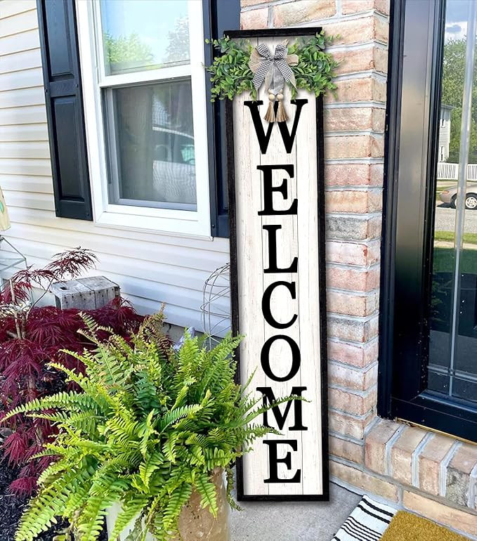 Surfapans Welcome Sign for Front porch Standing 45"X9"Large Wood Frame Outdoor Tall Welcome Signs... | Amazon (US)