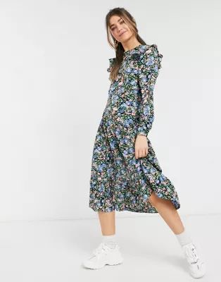 Urban Bliss fitted ruffle midi dress in ditsy floral | ASOS (Global)