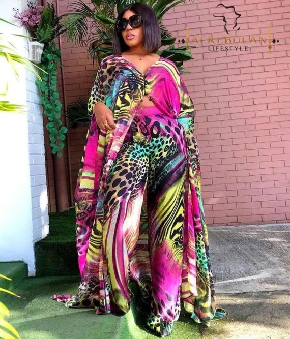 Summer African Chiffon Kimono Kaftan Two Piece Pant Set / Long | Etsy | Etsy (US)