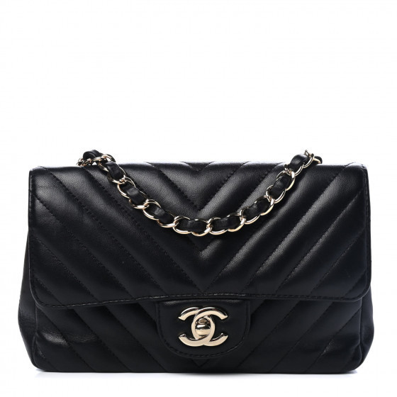 CHANEL

Lambskin Chevron Quilted Mini Rectangular Flap Black | Fashionphile