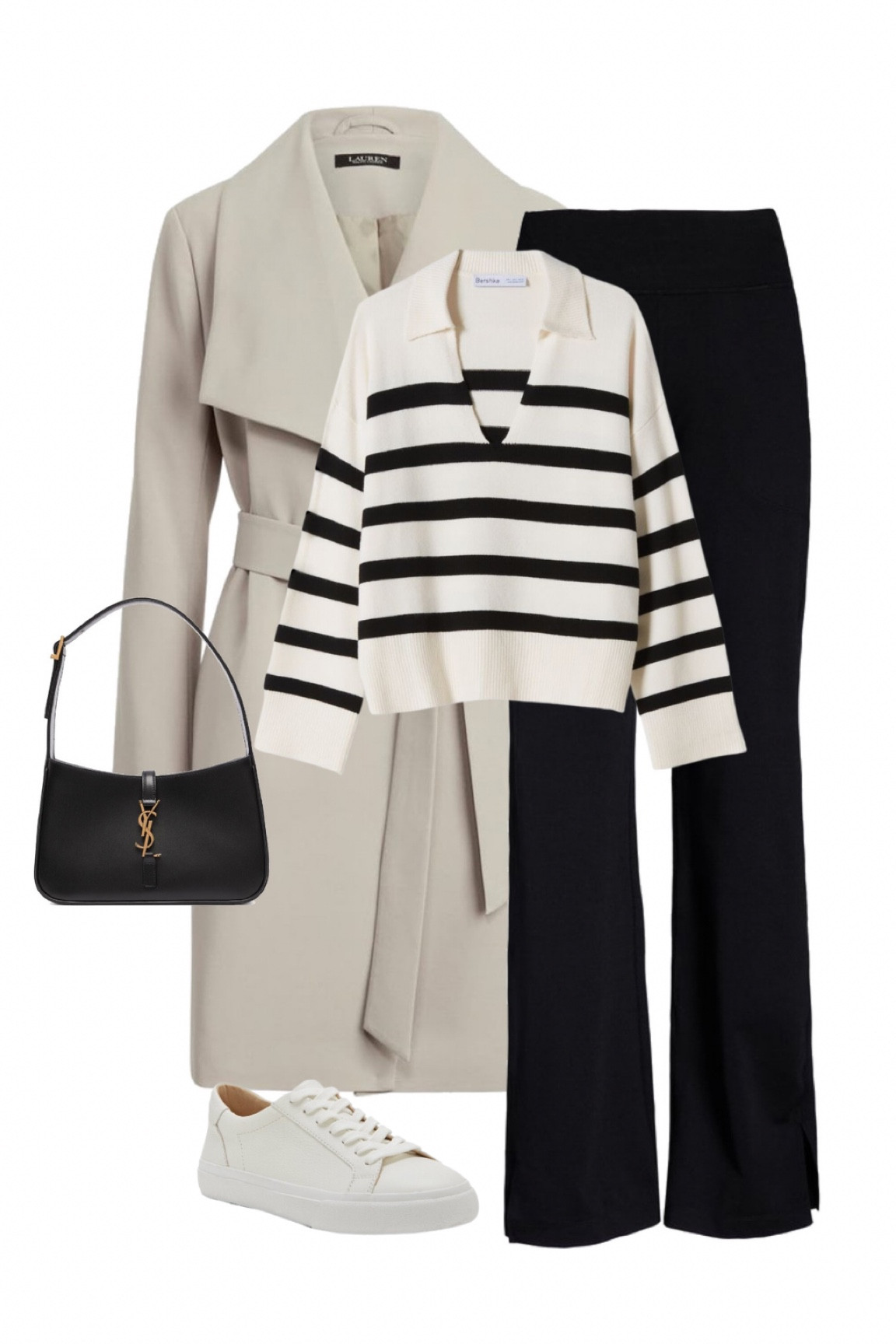 Fall vibes ootd: striped jumper, beige coat (og is from Saint Laurent - I linked a similar one), balck pants, sneakers and a black shoulder bag.

#LTKitbag #LTKstyletip #LTKSeasonal