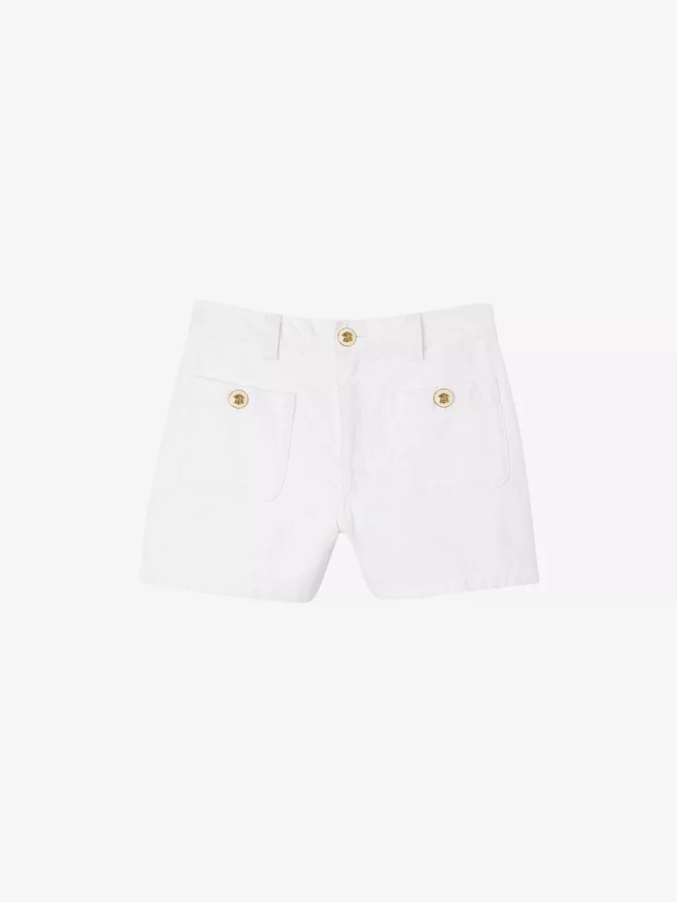 High-Rise Branded-Patch Denim Shorts | Selfridges