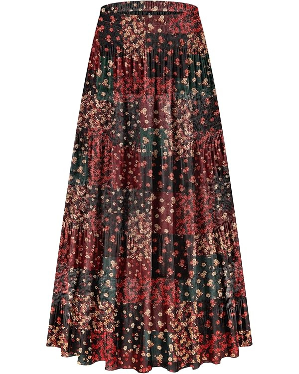 CYiNu Women's Chiffon Elastic High Waist Tiered Pleated Floral Printed A-Line Boho Long Maxi Skir... | Amazon (US)