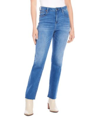 Petite High Rise Raw Hem Straight Jeans in Denim | Bloomingdale's (US)