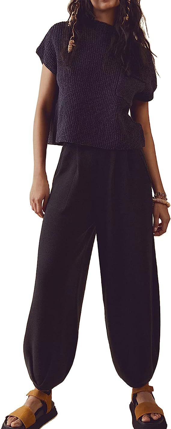 Ugerlov Women's Two Piece Outfits Sweater Sets Knit Pullover Tops and High Waisted Pants Lounge S... | Amazon (US)