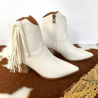 Western Fringe Off-White Low Heeled Ankle Booties - Women's Pointed Toe Cowgirl Cowboy Boot | Etsy (US)