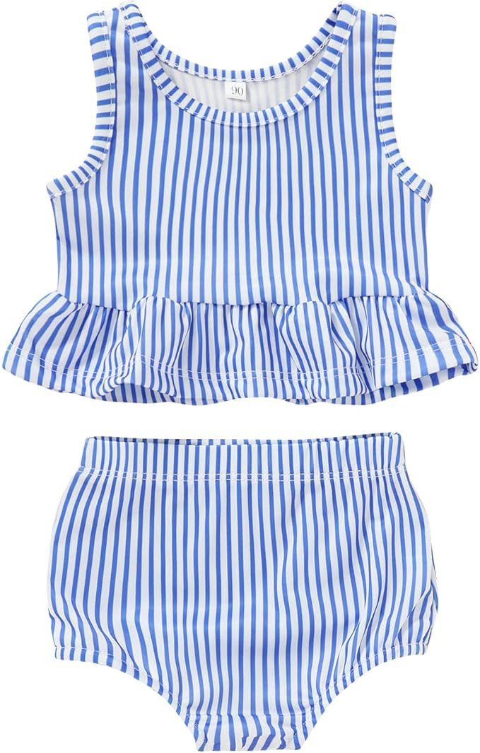 YOUNGER TREE Toddler Baby Girls Summer Swimsuit Sleeveless Striped Swimwear Two-Piece Suit Beach ... | Amazon (US)