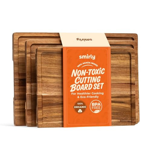 SMIRLY Wood Cutting Board - 3 Pack Cutting Boards for Kitchen, Acacia Brown | Amazon (US)