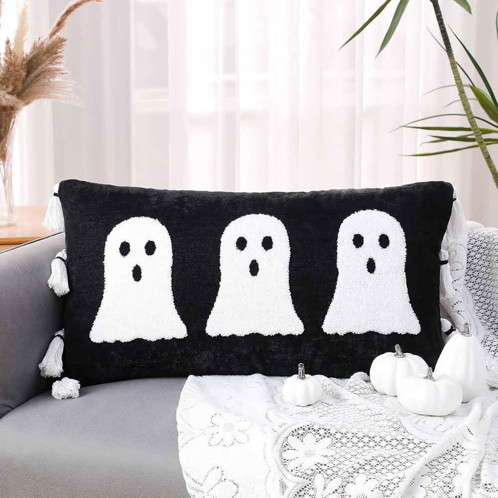Halloween Ghost Throw Pillow with Tassels 14x26 Inch Ghost Spooky Halloween Throw Lumbar Pillows ... | Amazon (US)