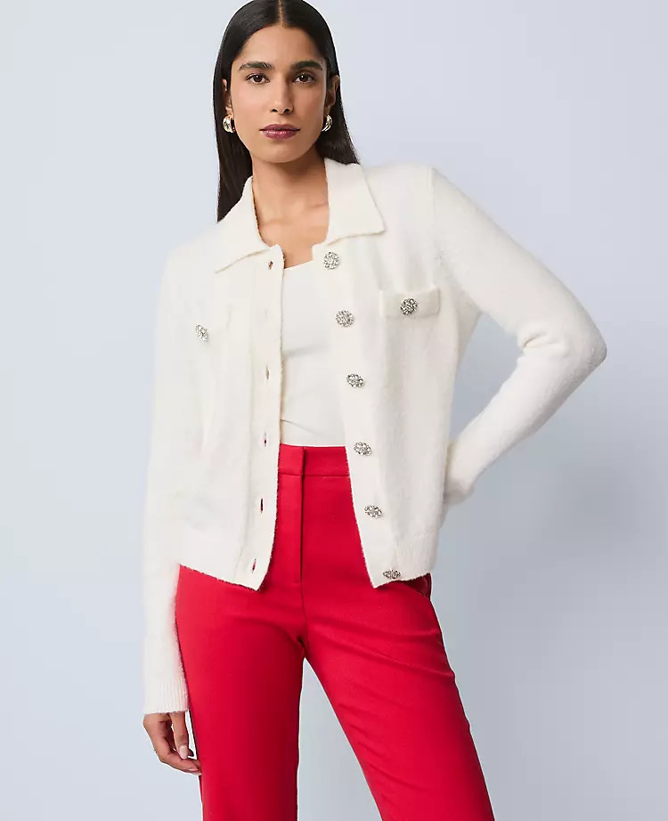 Embellished Collared Cardigan | Ann Taylor