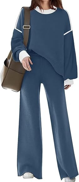 Disamer Womens 2 Piece Outfits Sweater Set Long Sleeve Knit Pullover Sweater Top Wide Leg Pants L... | Amazon (US)