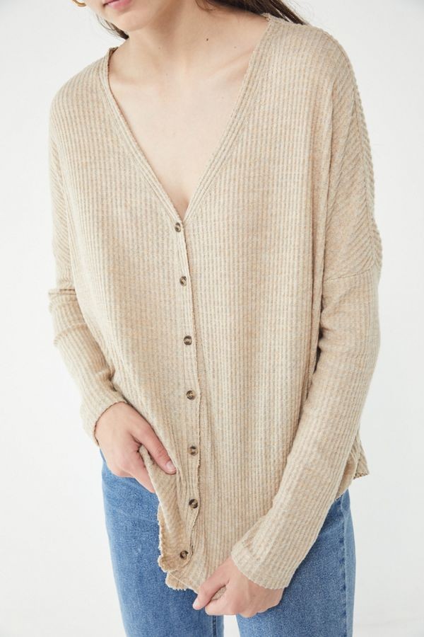 Out From Under Jojo Oversized Thermal Button-Front Top | Urban Outfitters (US and RoW)