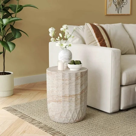 Christopher Knight Home Elegant 15" Outdoor Lightweight Concrete Round Side Table, Travertine Finish | Walmart (US)