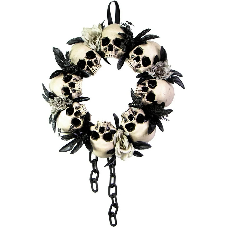 Haunted Hill Farm 15.7-In. Skulls and Chains Wreath | Halloween Door or Wall Decoration | Festive... | Walmart (US)