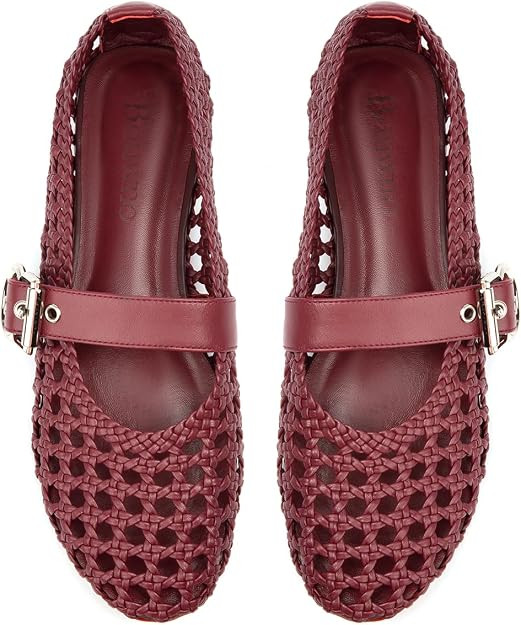 Woven Ballet Flats Mesh Mary Jane Flats for Women Dressy Comfortable Ballerina Flat Round Toe Buc... | Amazon (US)