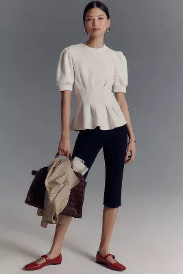 Maeve Puff-Sleeve Pleated-Waist Peplum Top | Anthropologie (US)