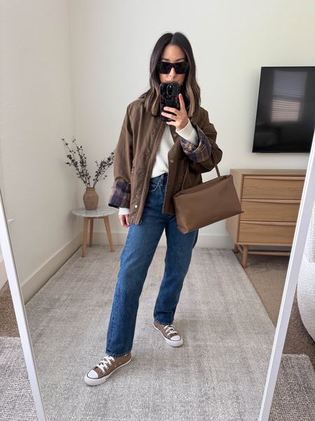 Waxed jacket. On sale! Smallest size is a small so it’s a little oversized. Love this jacket more than I thought. Has a swing style back. Heavy weight. 

Mango jacket s
J.crew sweater xs
Agolde jeans 24
Converse sneakers 5
Mansur Gavriel bag 
Celine sunglasses  

Fall outfits, fall style, jeans, petite style, fall fashion 

#LTKSeasonal #LTKshoecrush #LTKstyletip