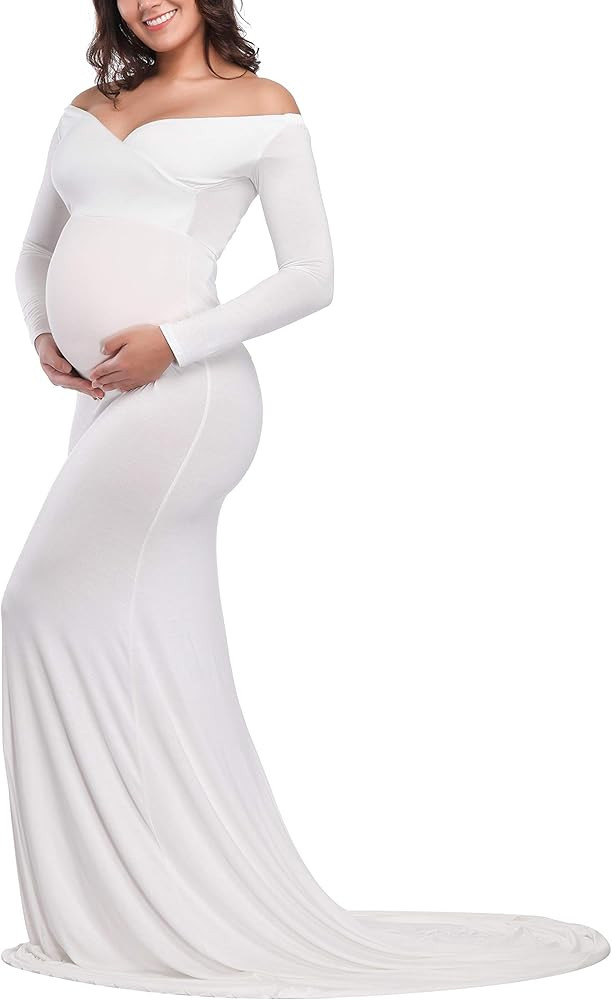 JustVH Maternity Elegant Fitted Maternity Gown Long Sleeve Cross-Front V Neck Slim Fit Maxi Photo... | Amazon (US)