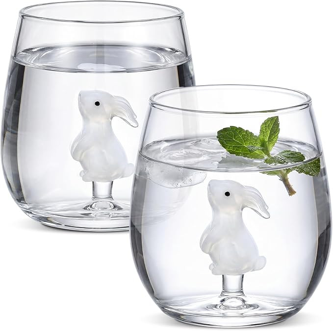 2 Pcs Easter Wine Glasses 3D Rabbit Stemless Wine Tumblers Cute Bunny Cocktail Glassware Icon Gla... | Amazon (US)