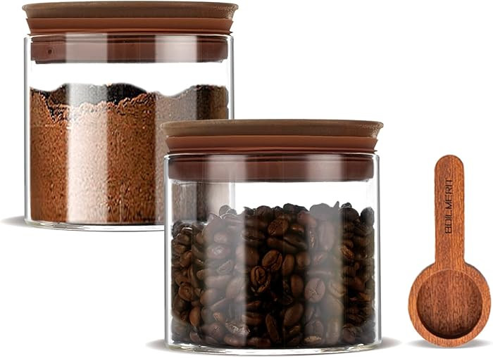 17 oz Coffee Canister with Scoop and Wooden Lids, Airtight Glass Coffee Beans Storage Container S... | Amazon (US)