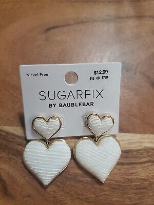 SugarFix By Baublebar Gold Tone & White Double Stacked Heart Drop Earrings NWT | eBay US
