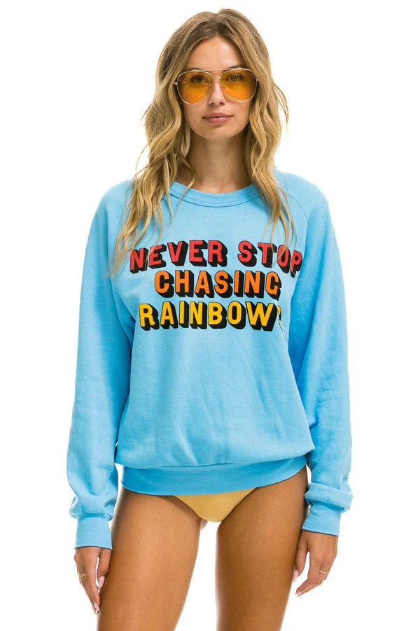 NEVER STOP CHASING RAINBOWS CREW SWEATSHIRT - SKY | Aviator Nation