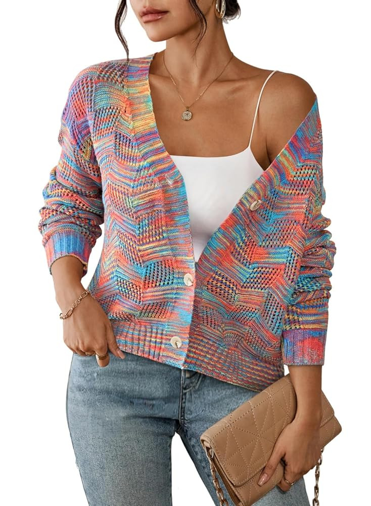 Sovoyontee Cardigan Sweaters for Women 2025 Open Front Long Sleeve Button Down Fall Knit Lightwei... | Amazon (US)