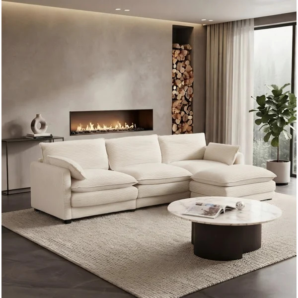 104'' Modular Cloud Sectional Sofa with Movable Ottoman, 4 Seat Deep Seating Corduroy L Shaped Co... | Wayfair North America
