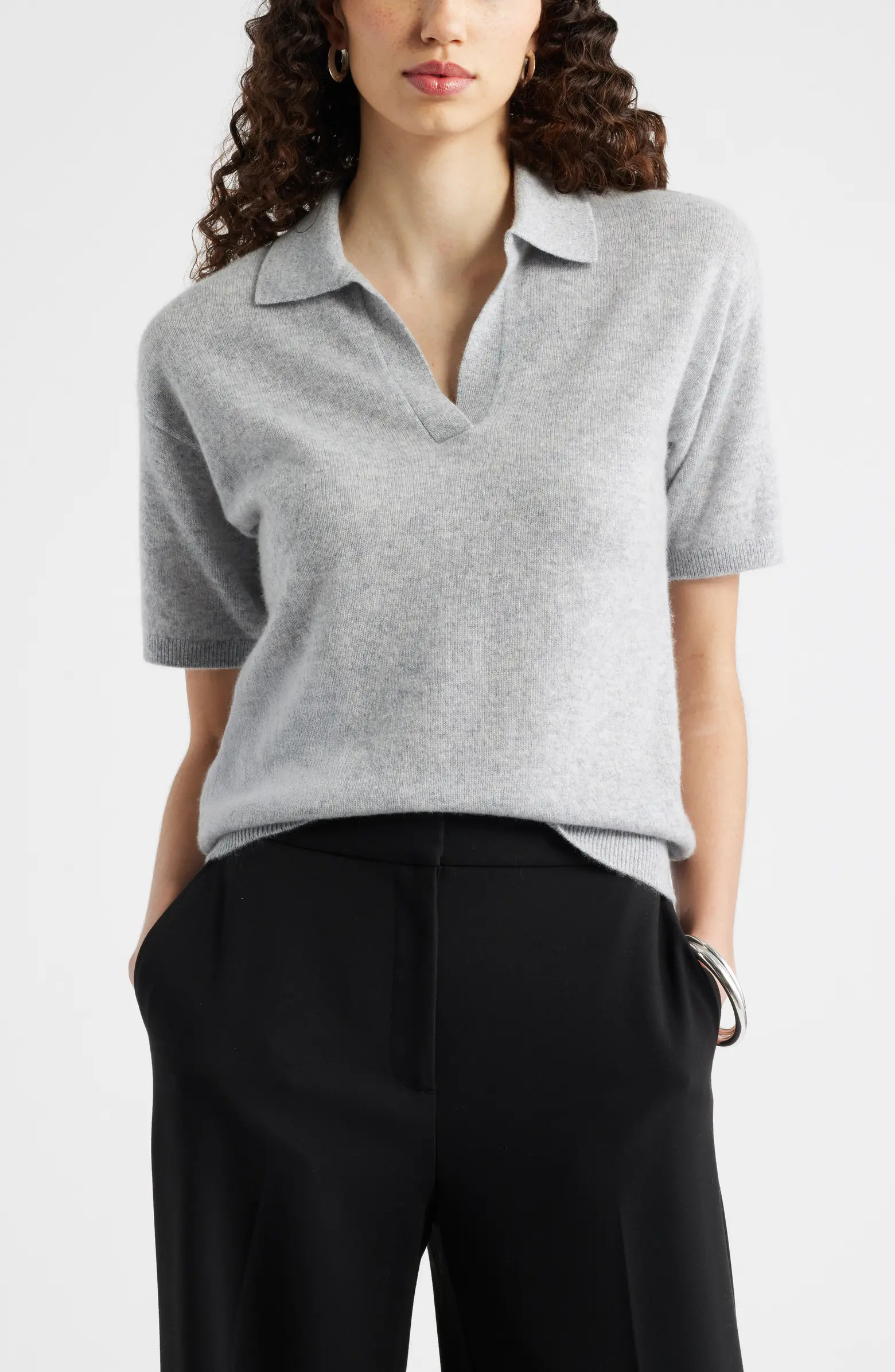 Cashmere Johnny Collar Short Sleeve Sweater | Nordstrom