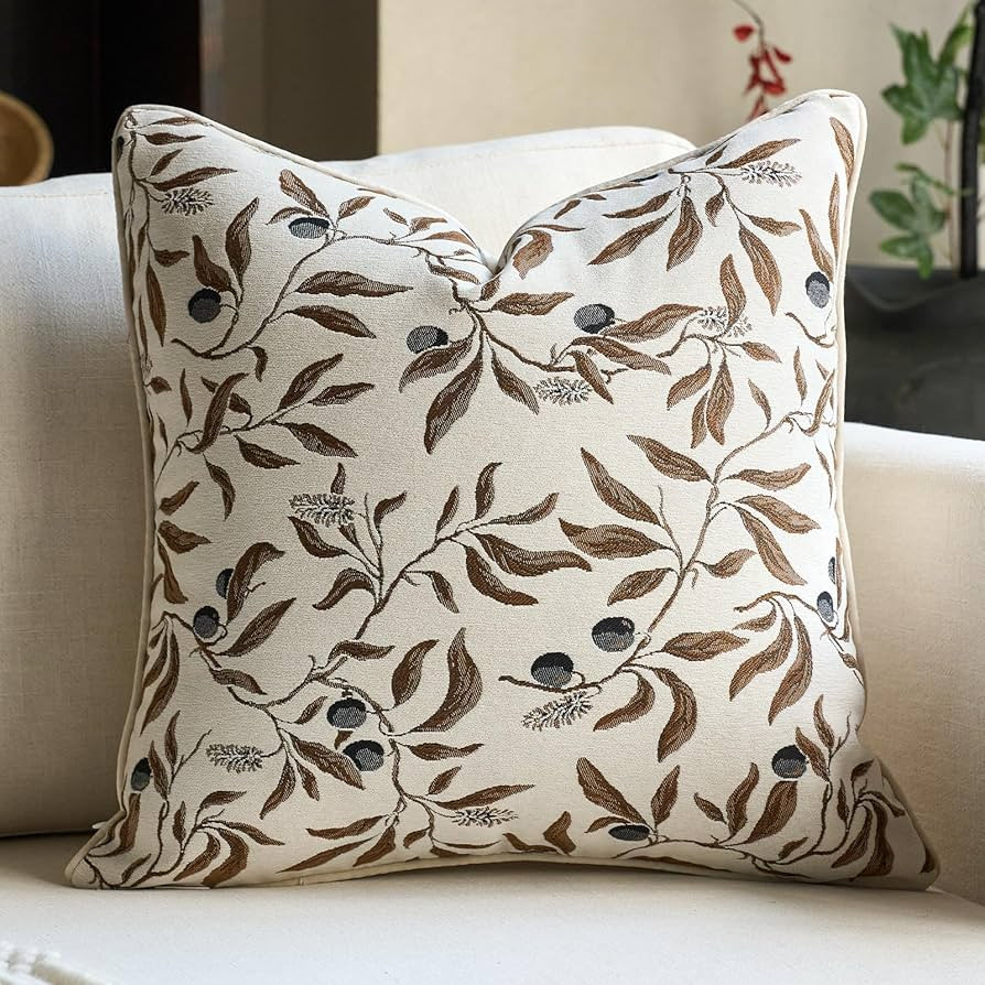 Alerfa Beige Floral Throw Pillow Cover 20 x 20 Inch Sqaure Luxury Decorative Pillow Cover for Cou... | Amazon (US)