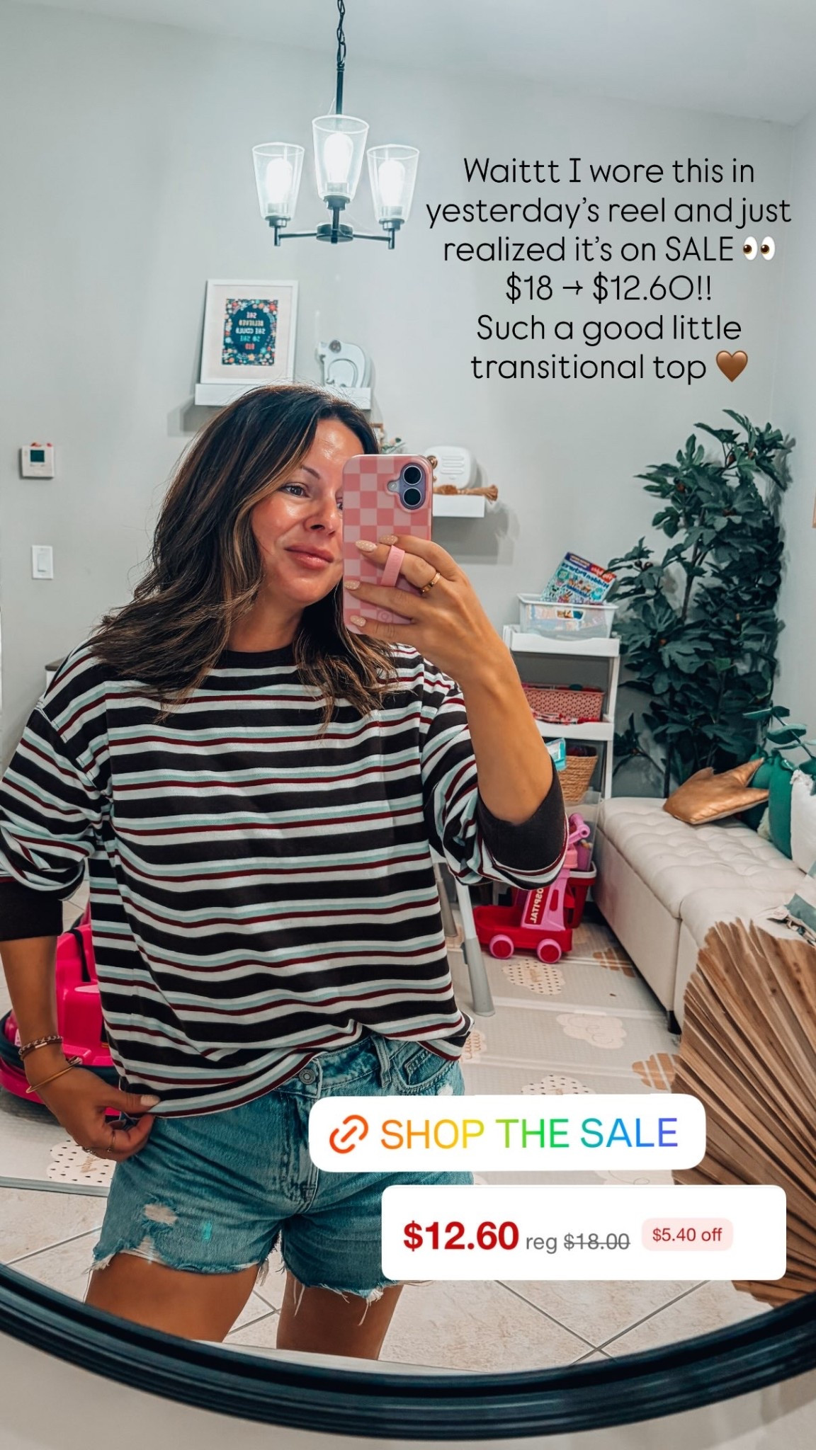 Waittt I wore this in yesterday’s reel and just realized it’s on SALE 👀
$18 → $12.60!!
Such a good little transitional top 🤎
