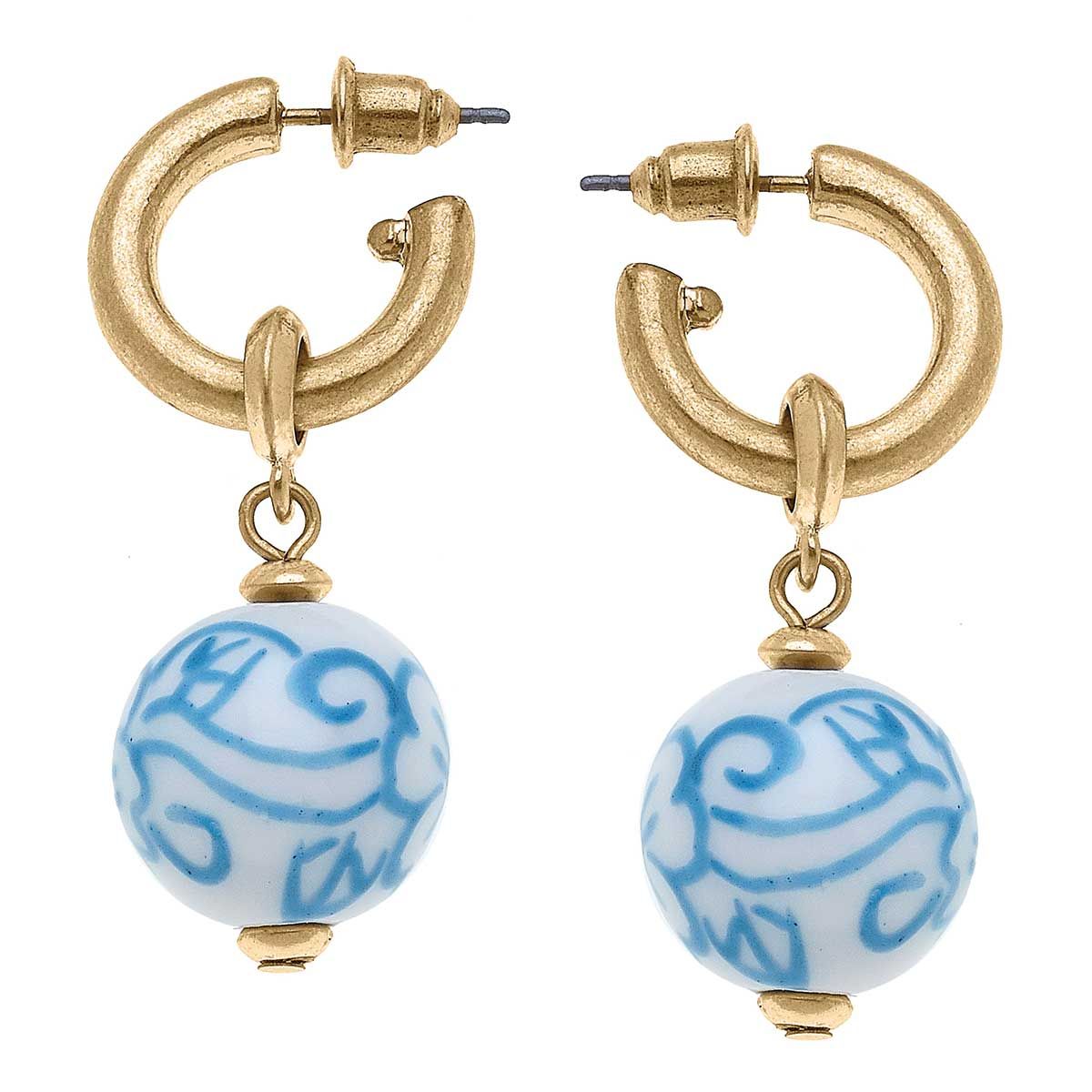 Dixie Porcelain Drop Hoop Earrings in Wedgwood Blue | CANVAS