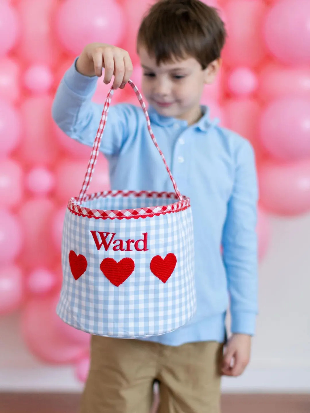 Boys Personalized Valentine's Day Bucket, Blue Gingham Valentine's Bag, Valentine's Day Gift for ... | Etsy (US)