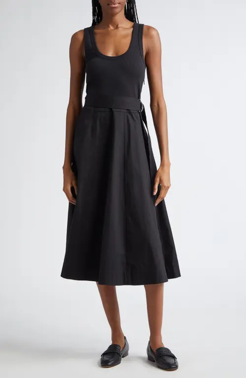 Ennis Mixed Media Stretch Cotton Midi Dress | Nordstrom